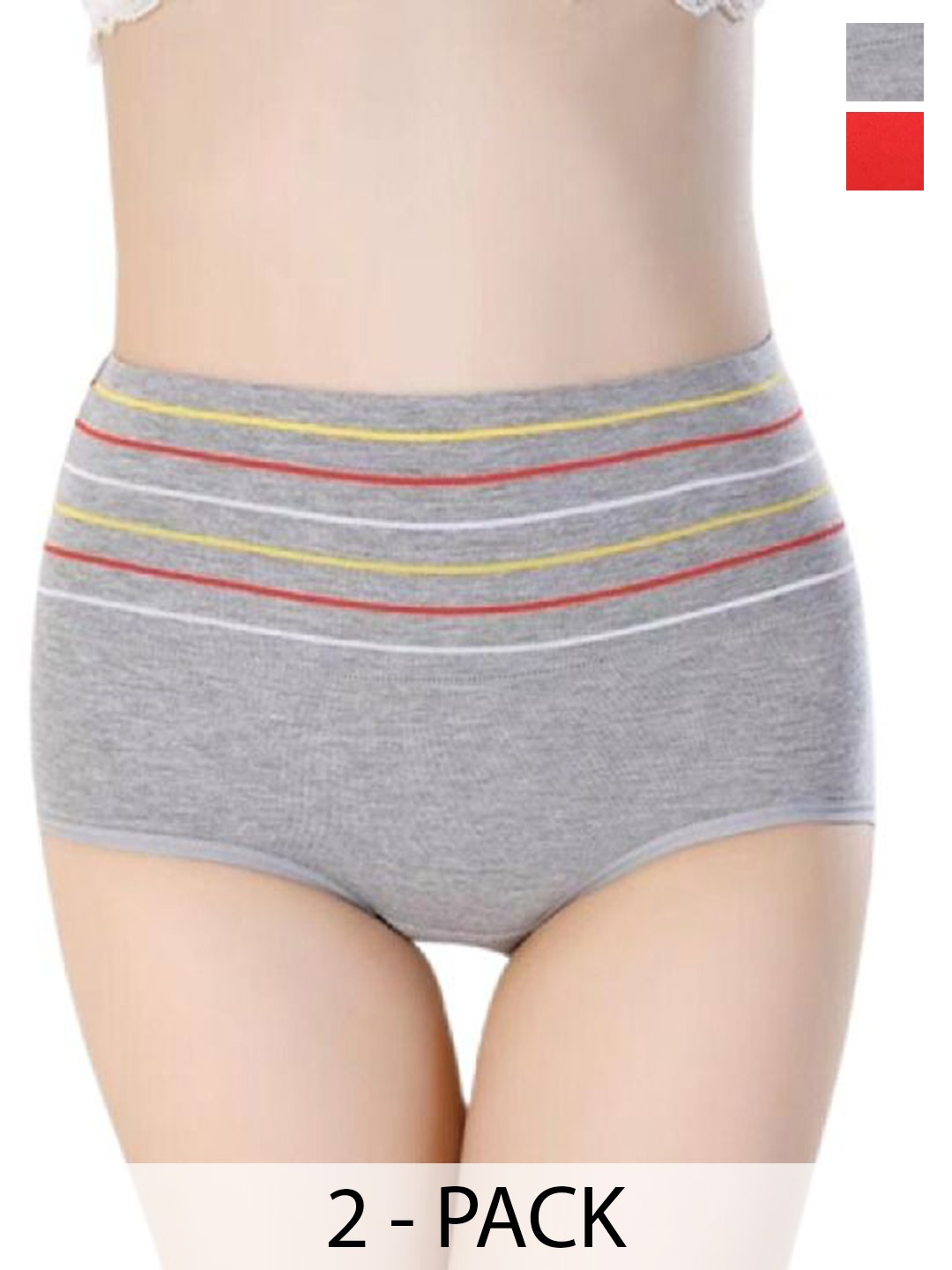 

SHREE GANESH FASHION Women Pack Of 2 Striped Cotton High-Rise Hipster Briefs, Grey