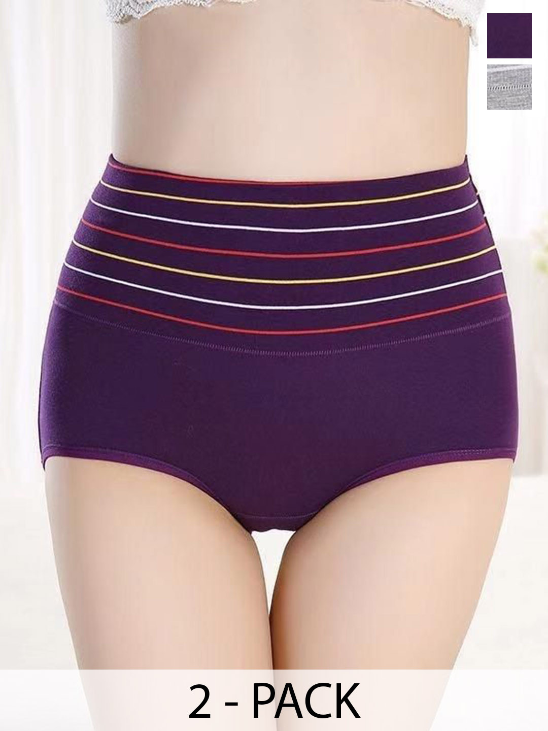 

SHREE GANESH FASHION Women Pack Of 2 Striped Cotton Hipster Briefs, Grey