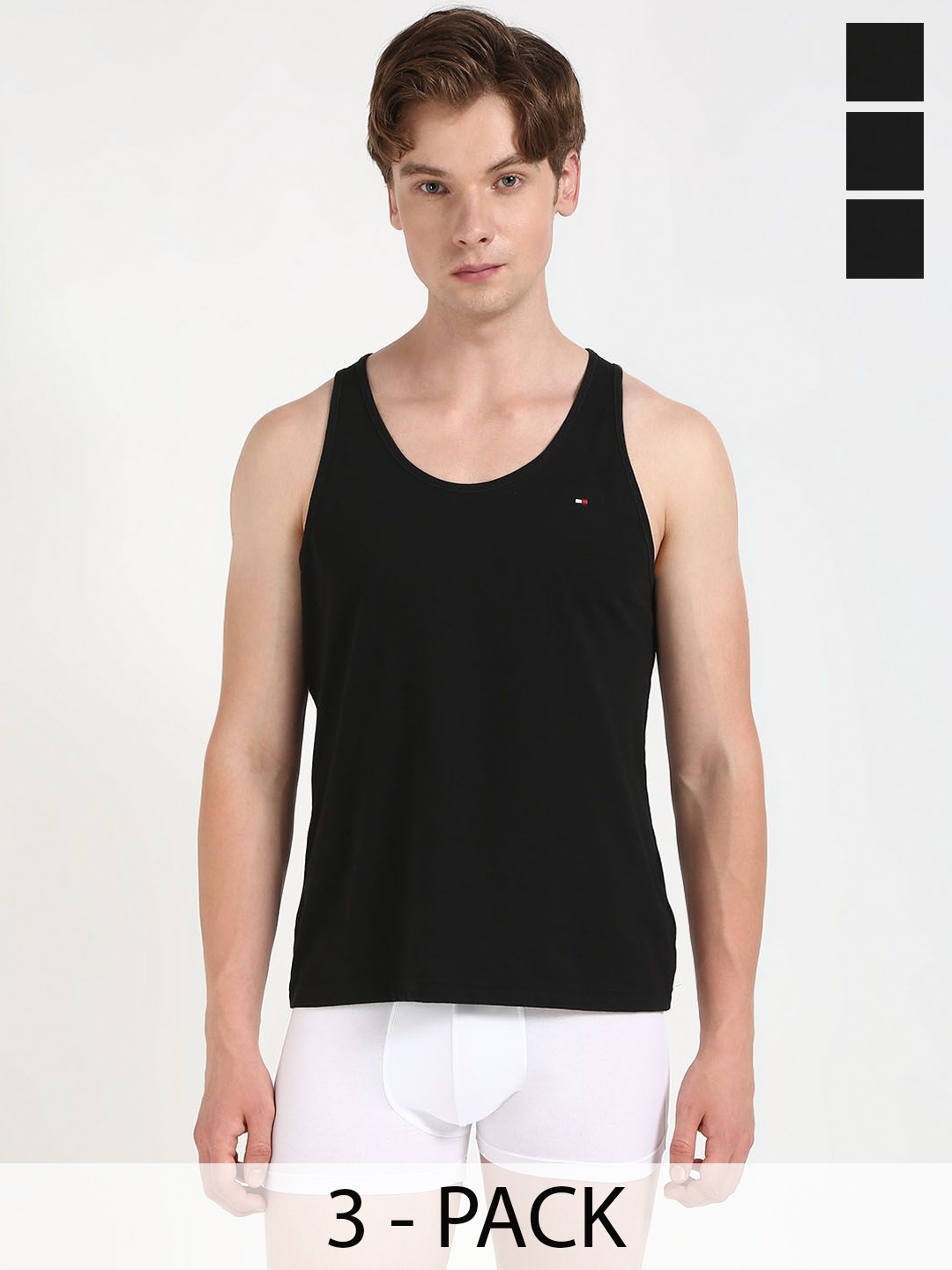

Tommy Hilfiger Pack Of 3 Cotton Tank Vests S25HMUW013, Black