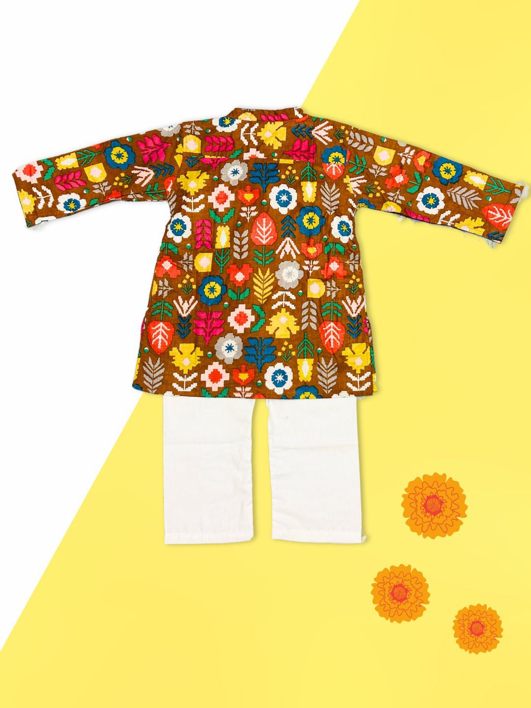 

MASU LIVING Boys Ethnic Motifs Printed Regular Pure Cotton Kurta with Pyjama, Mustard