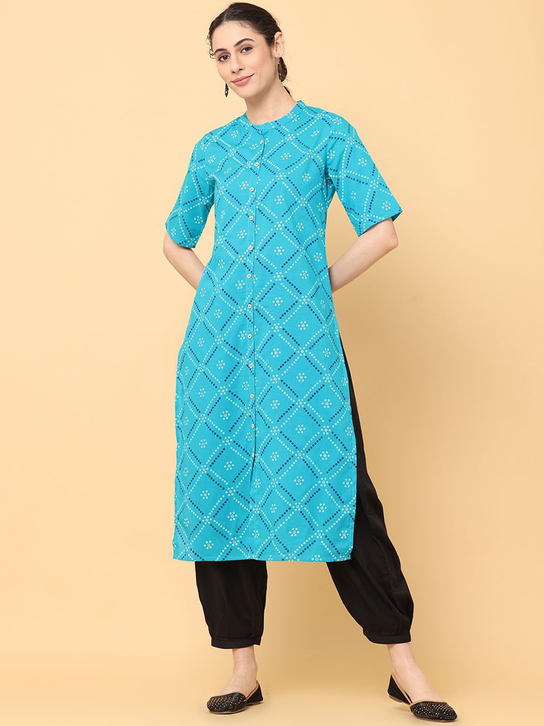 

all about you Women Ethnic Motifs Dyed Floral Kurta, Teal