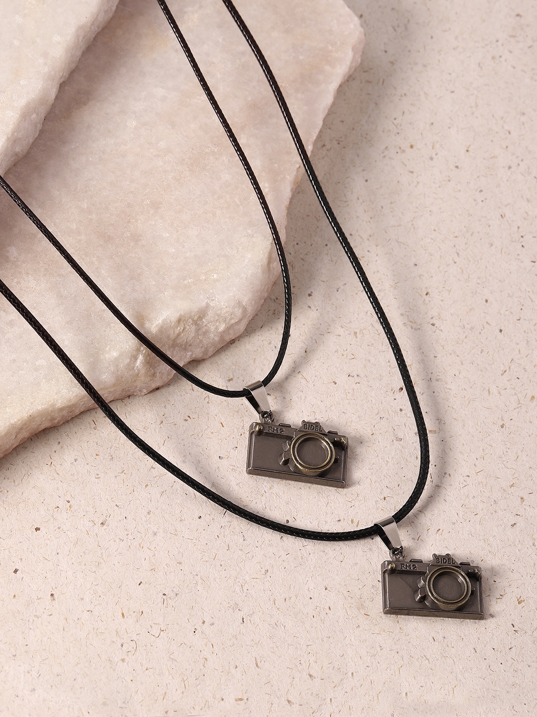 

DressBerry Set of 2 Contemporary Camera Pendants with Chains, Black