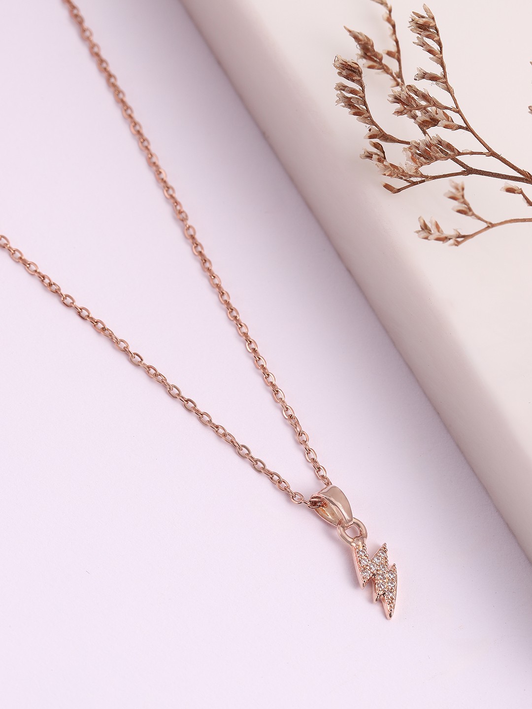 

DressBerry Stone-Studded Geometric Shaped Pendent With Chain, Rose gold