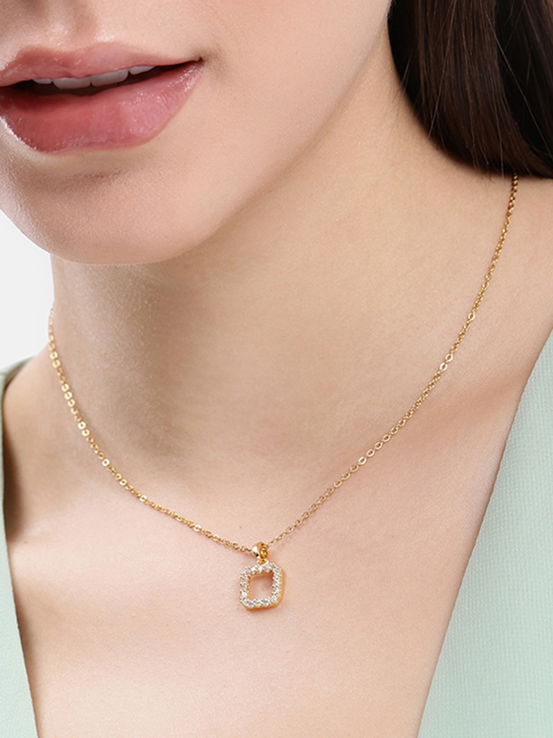 

DressBerry Square Stone-Studded Pendants with Chains, Gold