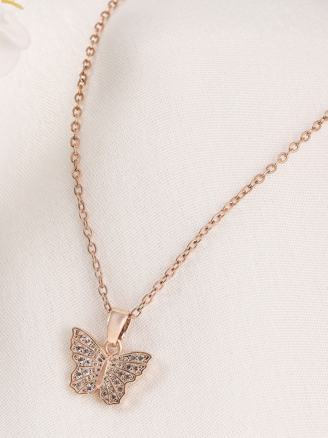 

DressBerry Stone-Studded Butterfly Shaped Pendent With Chain, Rose gold
