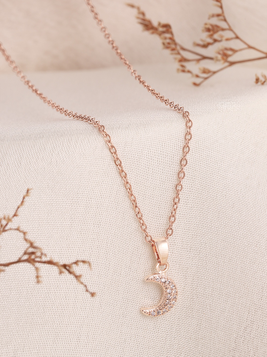 

DressBerry Stone-Studded Geometric Shaped Pendent With Chain, Rose gold