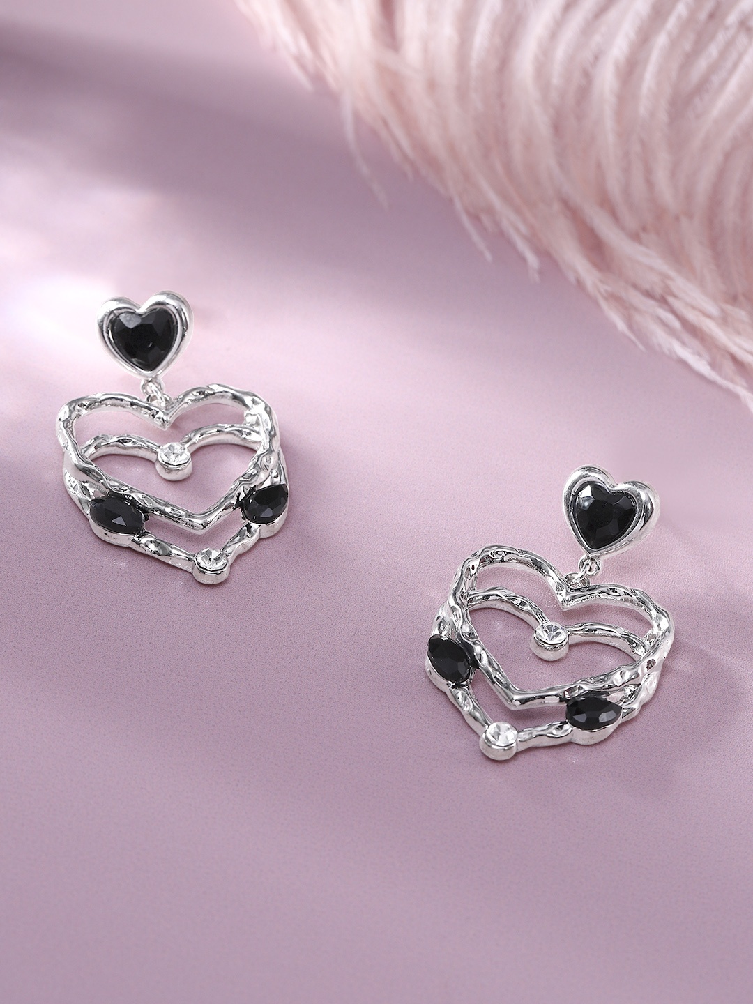 

DressBerry Heart Shape Drop Earrings, Silver