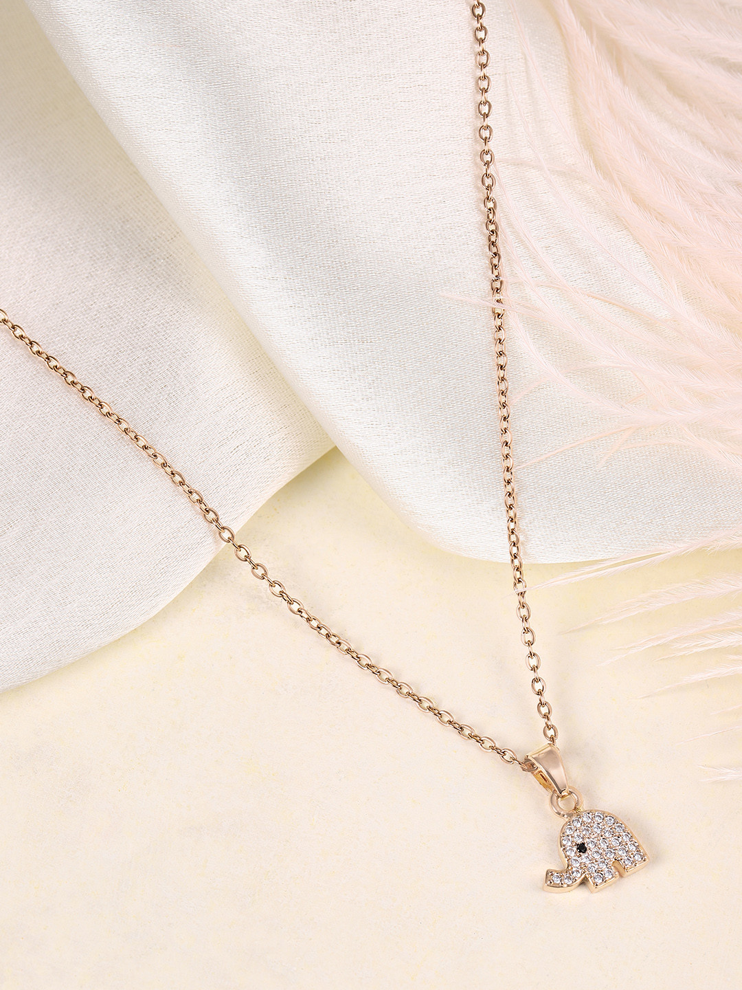 

DressBerry Stone-Studded Animal Shaped Pendent With Chain, Rose gold