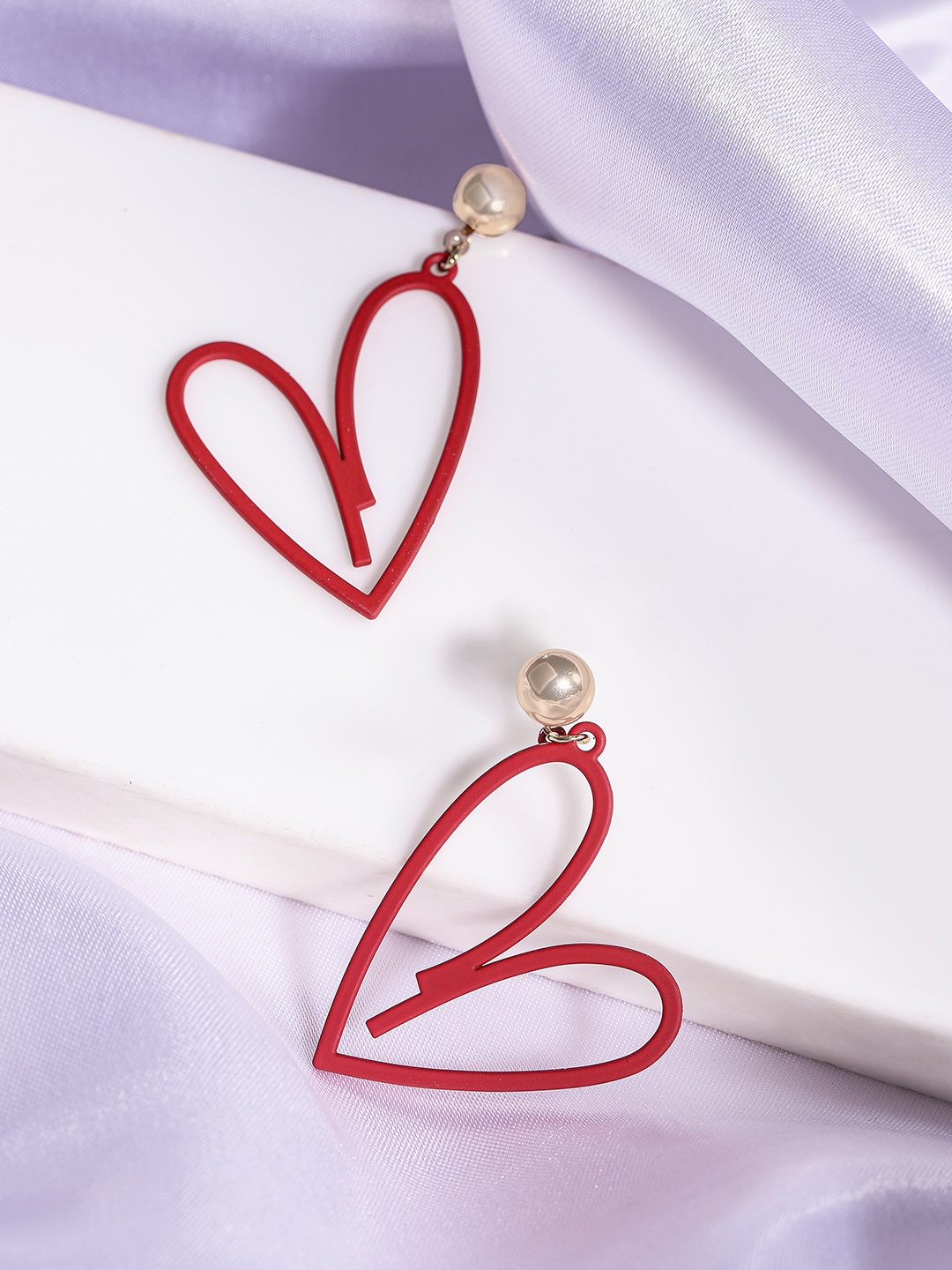 

DressBerry Heart Shaped Drop Earrings, Red