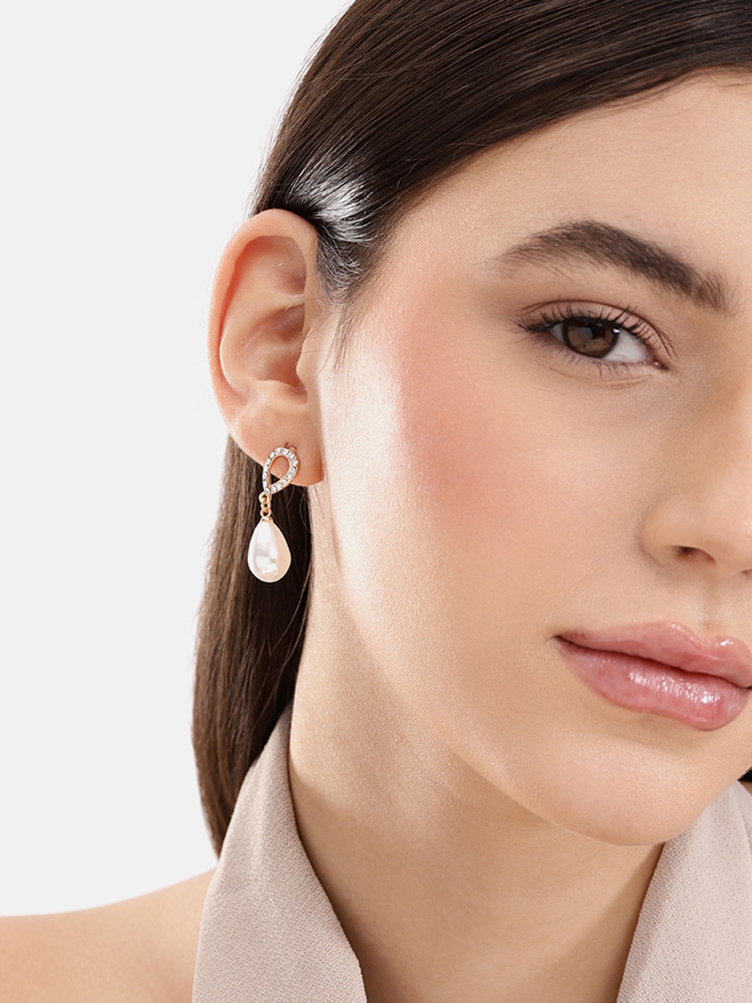 

DressBerry Teardrop Shaped Beads & Stone Studded Drop Earrings, Gold
