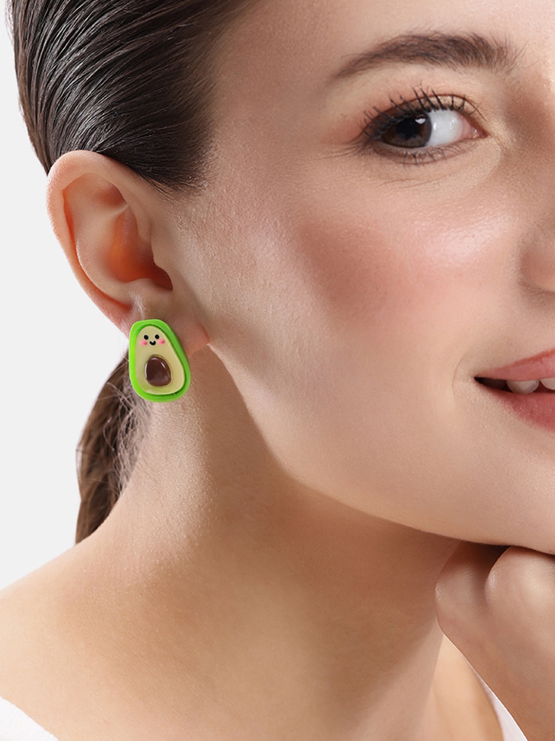 DressBerry Avocado Design Oversized Stud Earrings, Green