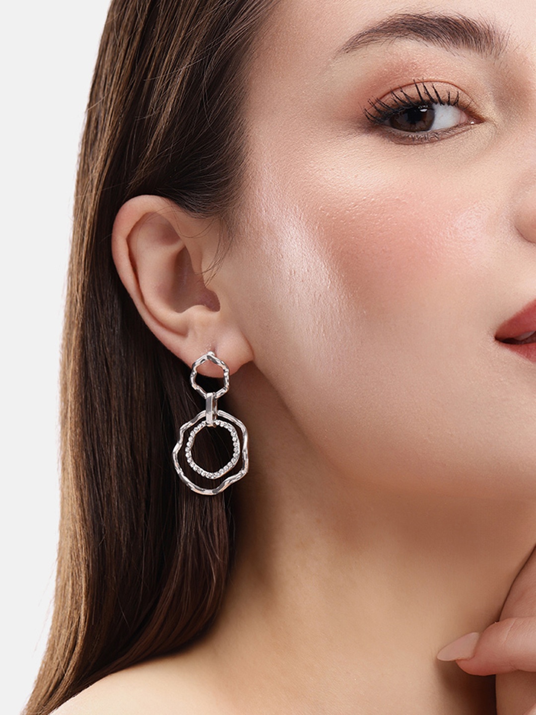 

DressBerry Hexagon Drop Earrings, Silver