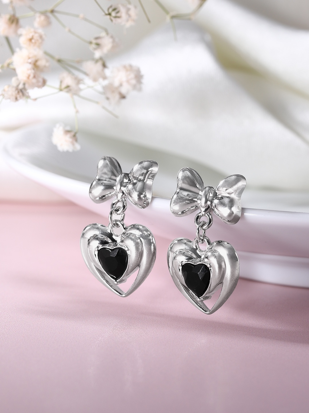 

DressBerry Heart Shape Drop Earrings, Silver