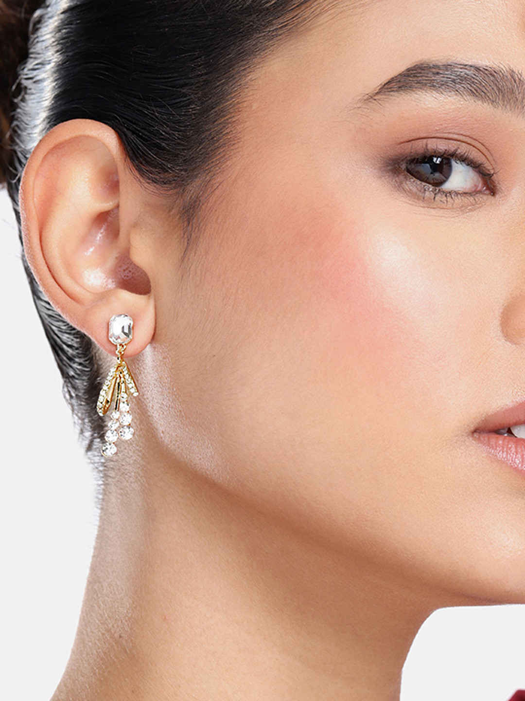 

DressBerry Stone Studded Contemporary Drop Earrings, Gold