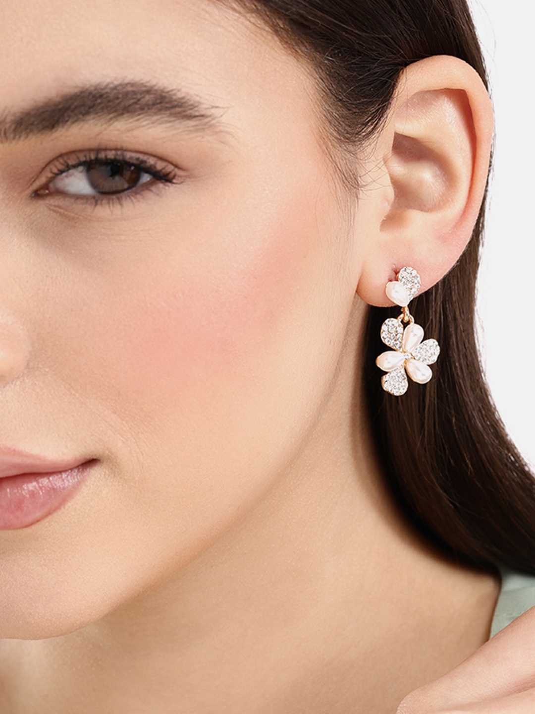 

DressBerry Floral Shaped Beads & Stone-Studded Drop Earrings, Gold