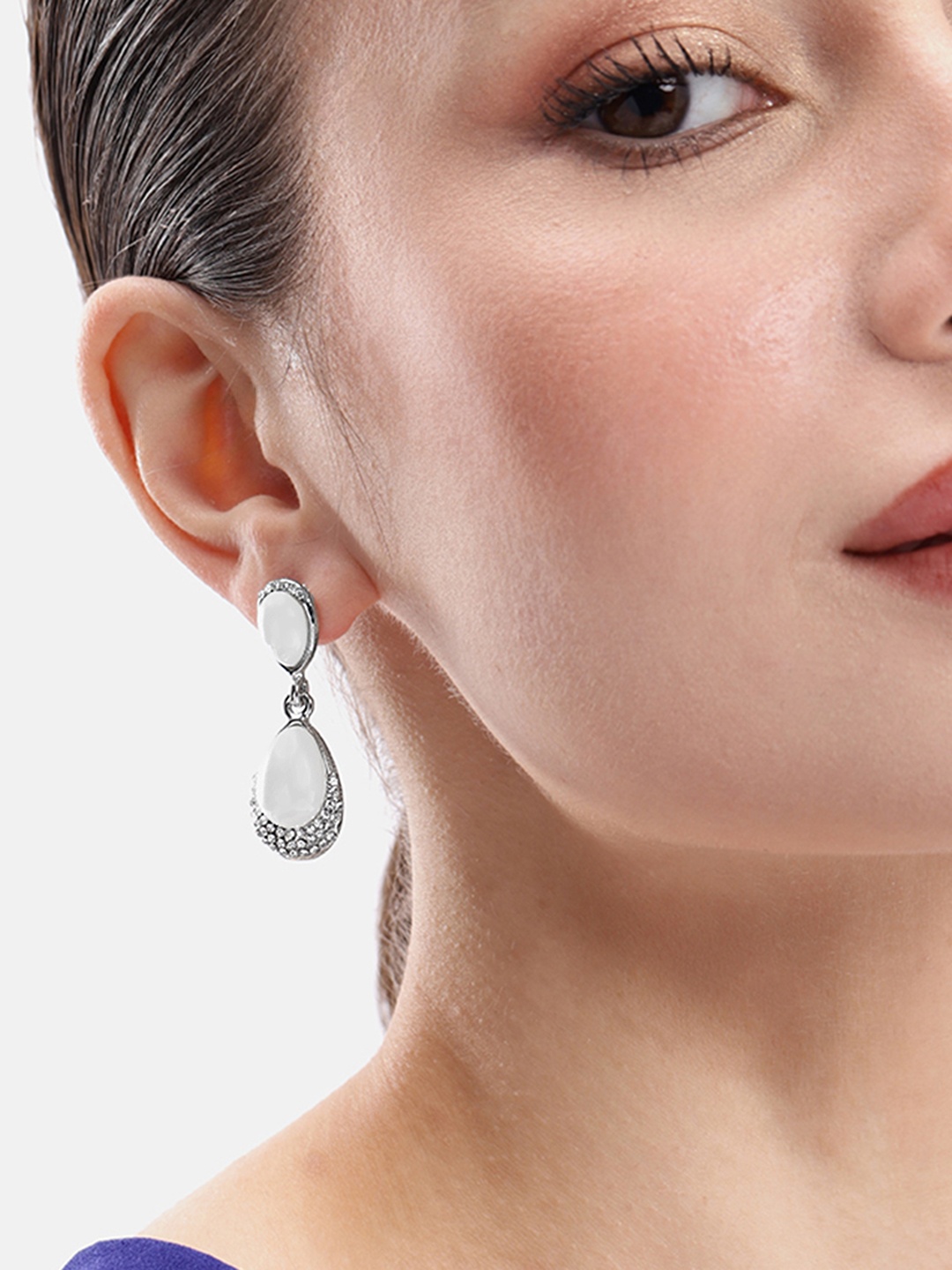 

DressBerry Teardrop Shaped Beads & Stone Studded Drop Earrings, Silver