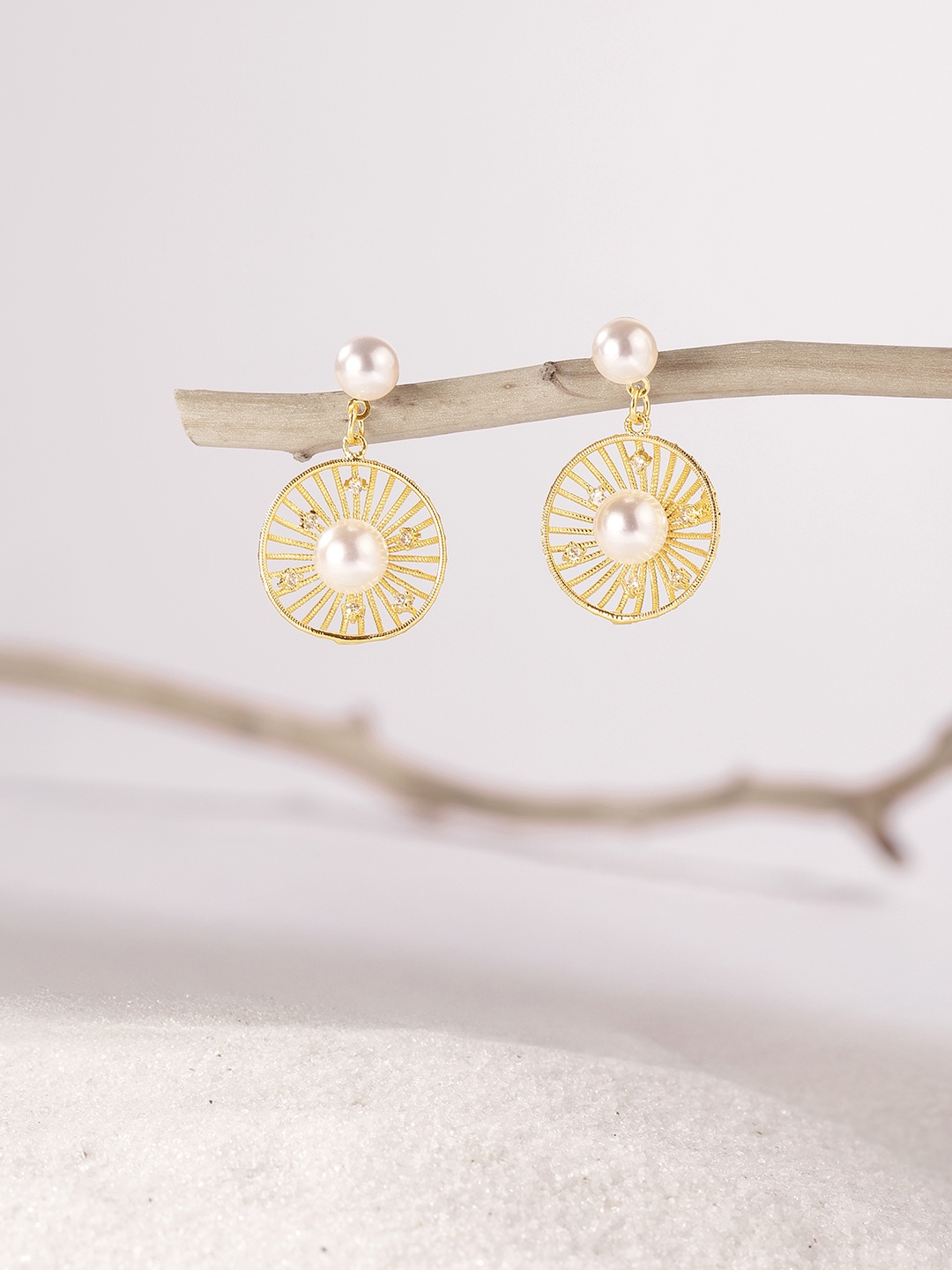 

DressBerry Circular Shaped Beads & Stone Studded Drop Earrings, Gold
