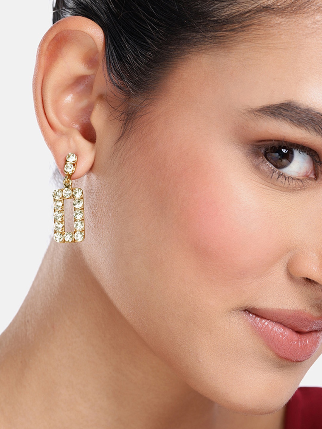 

DressBerry Rectangular Shape Stone Studded Drop Earrings, Gold