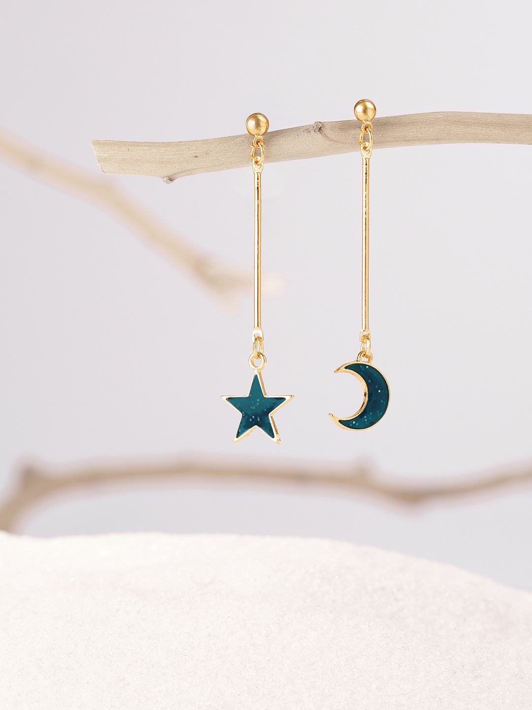 

DressBerry Star And Moon Shaped Drop Earrings, Gold