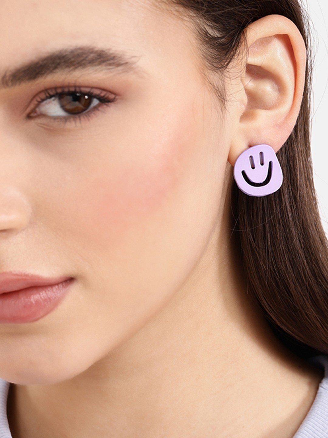 

DressBerry Circular Smiley Studs Earrings, Purple