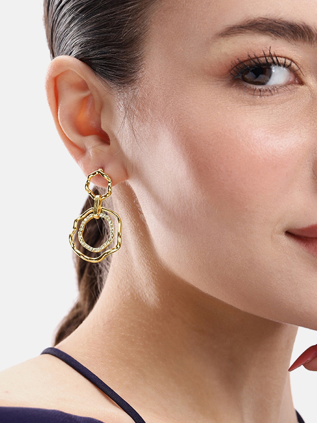 

DressBerry Stone-Studded Floral Drop Earrings, Gold