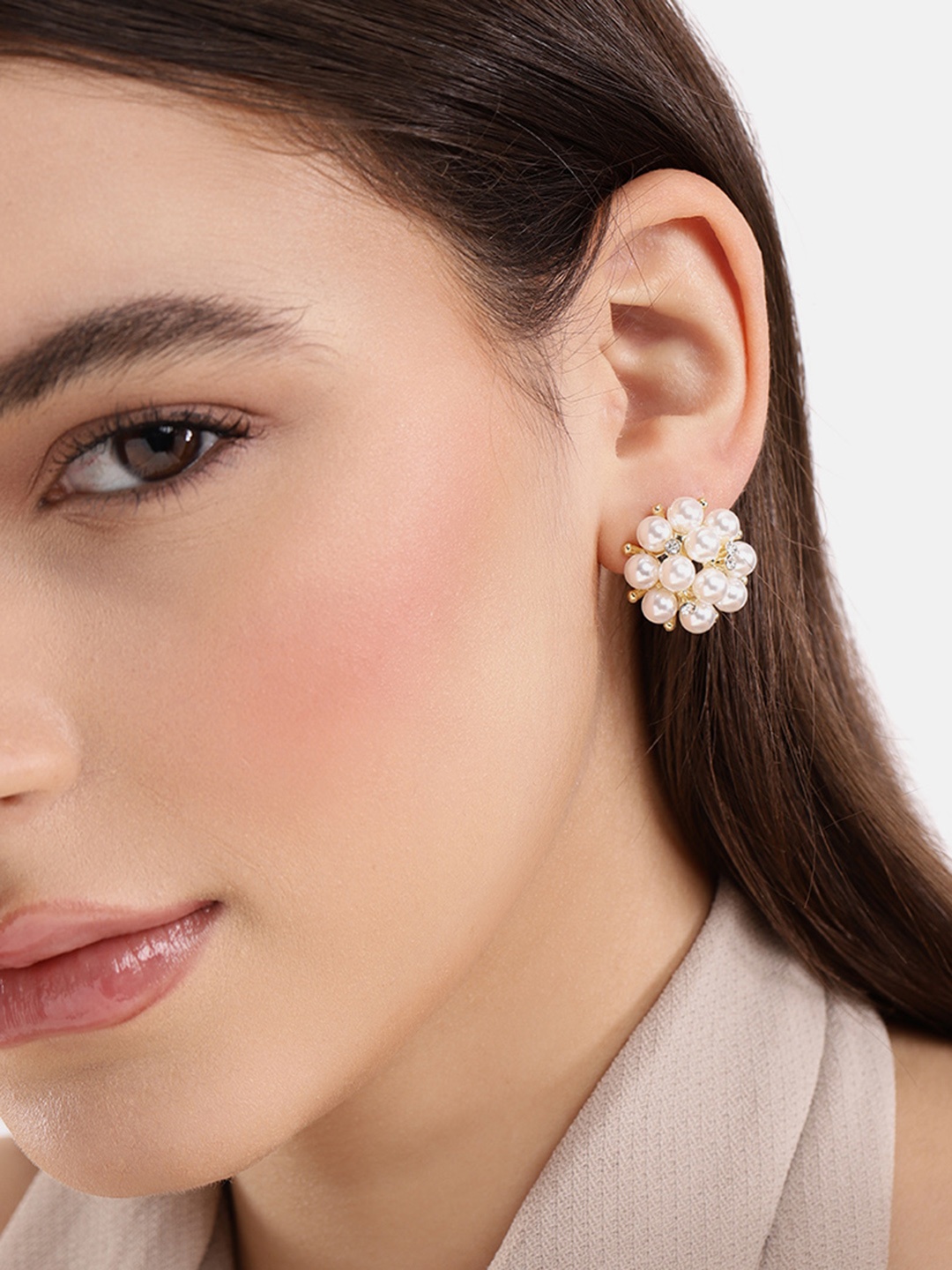 

DressBerry Circular Beads & Stone Studded Studs Earrings, Gold