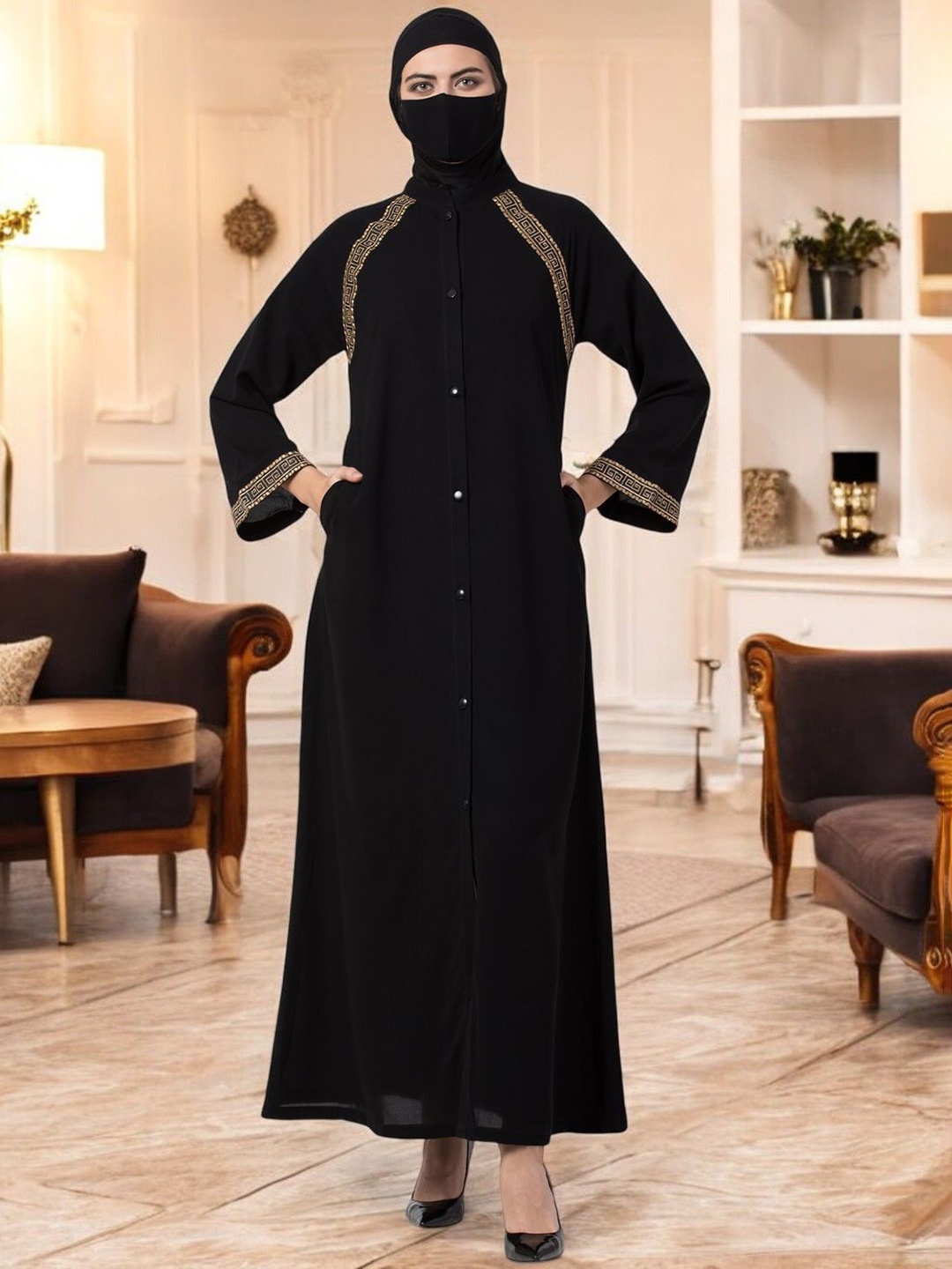 

MUSHKIYA Abaya With Lacework, Black