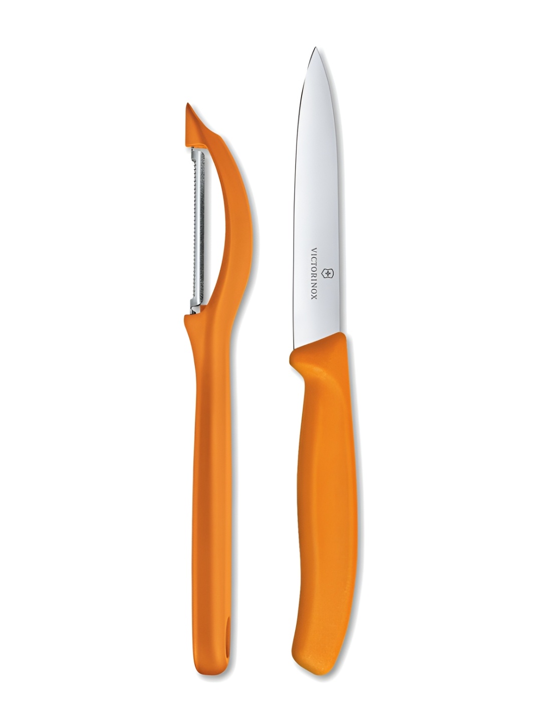 

Victorinox Swiss Made Orange 2 Pieces Straight Edge Paring knife Set and U Peeler 10 cm