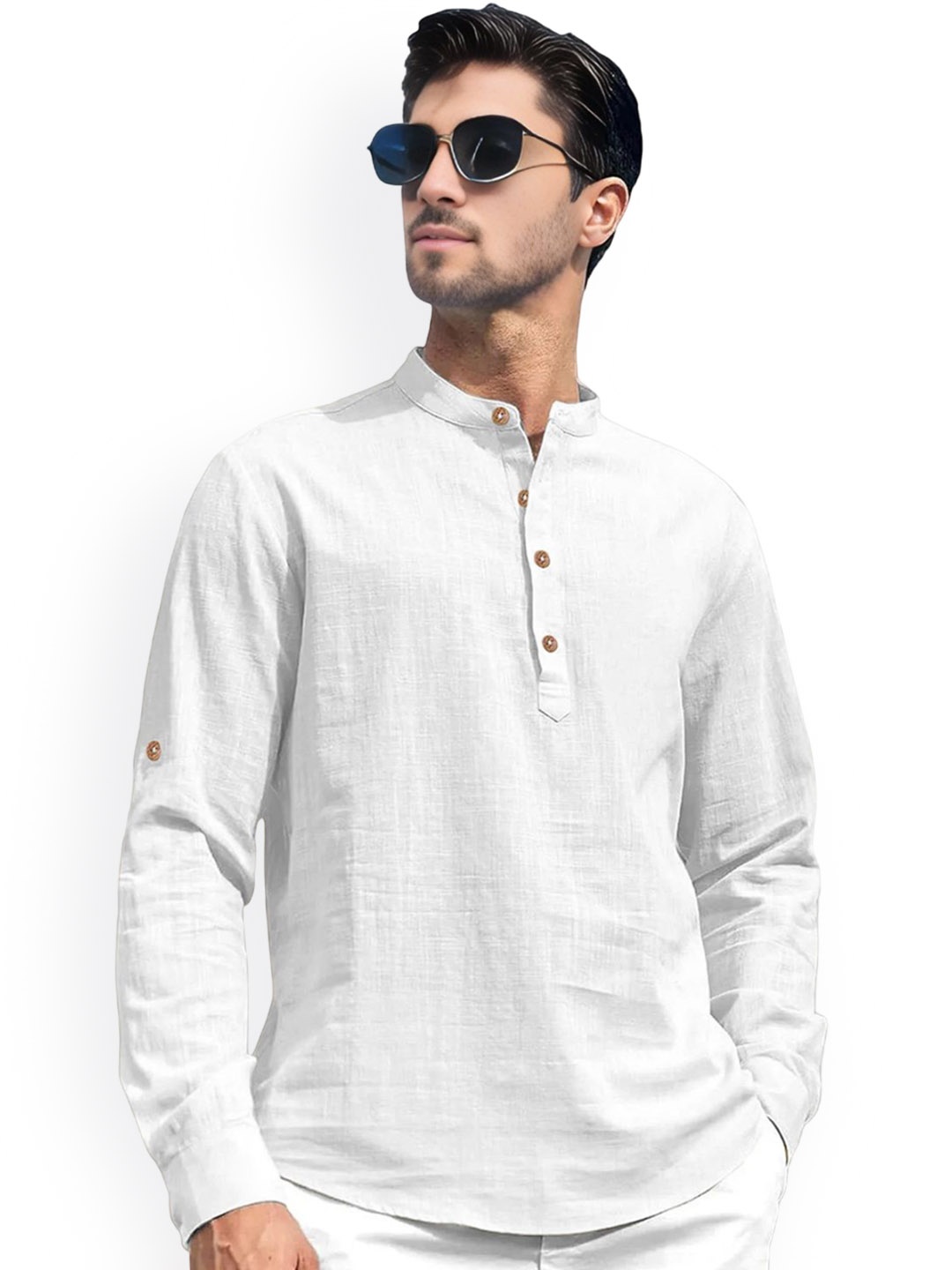 

univibe Band Collar Pure Cotton Kurta, White