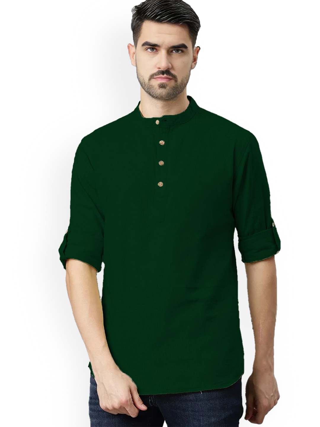 

univibe Band Collar Pure Cotton Kurta, Fluorescent green