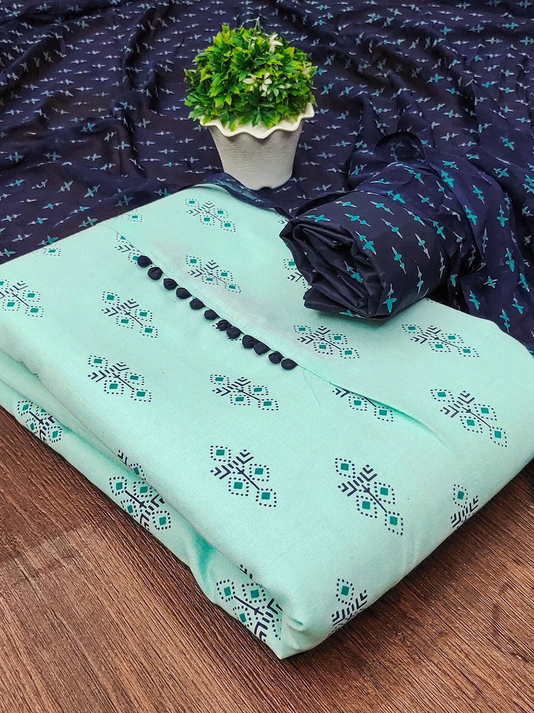

A TO Z CART Printed Unstitched Dress Material, Sea green