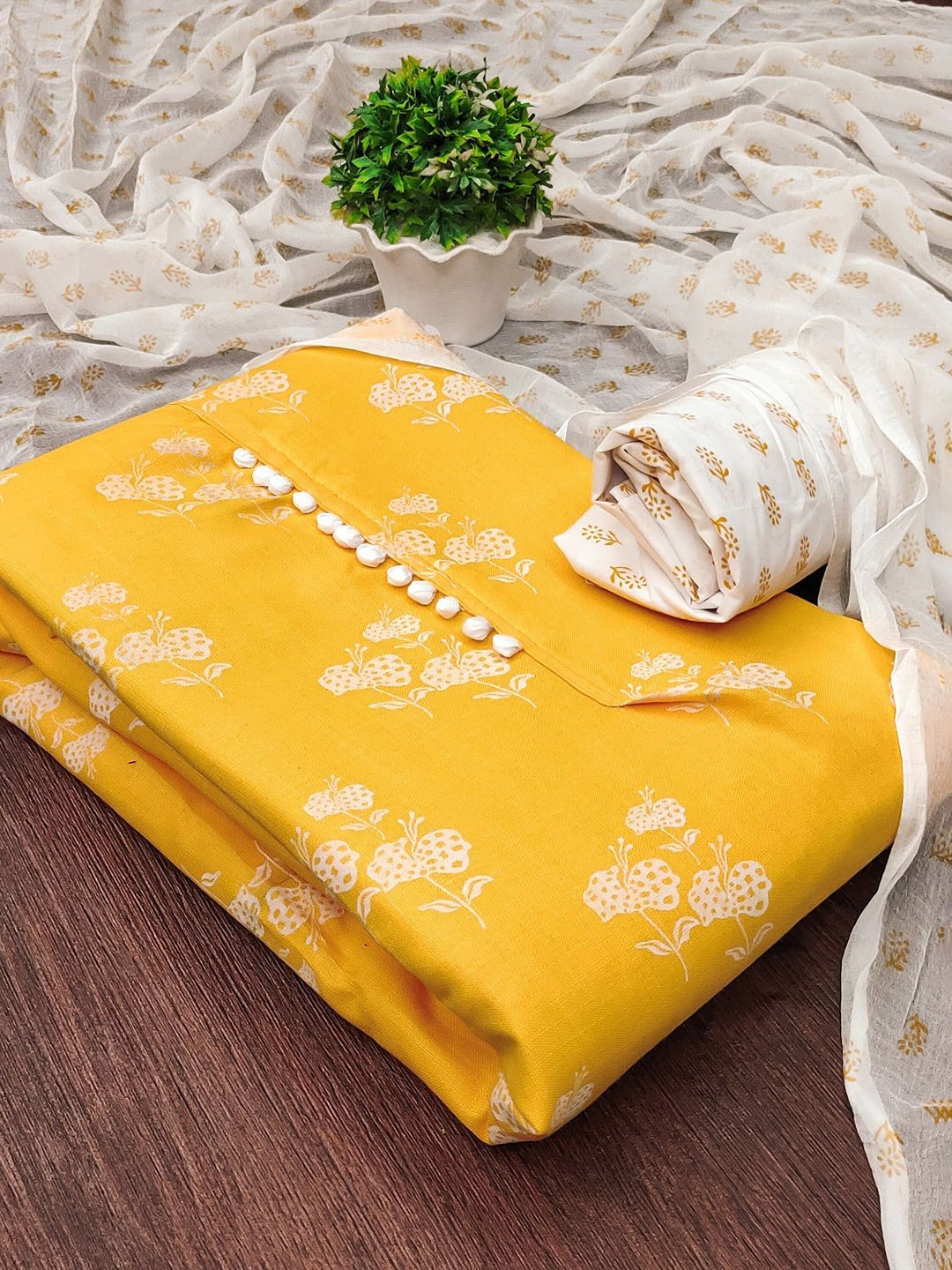 

A TO Z CART Printed Unstitched Dress Material, Yellow