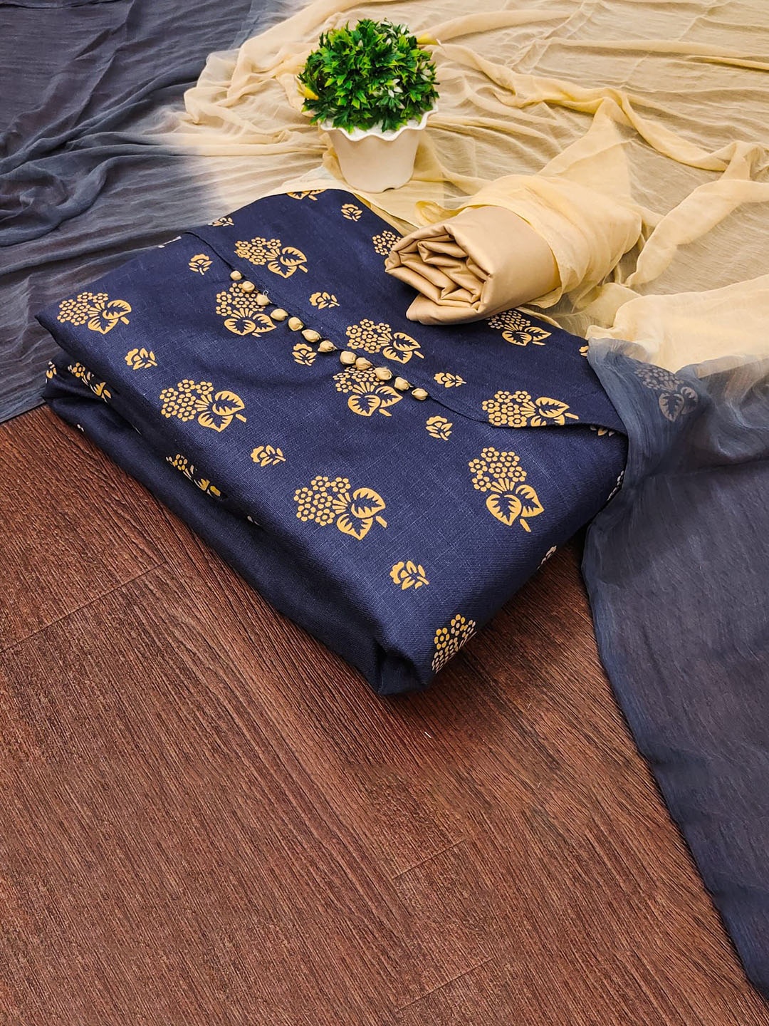 

A TO Z CART Printed Unstitched Dress Material, Navy blue