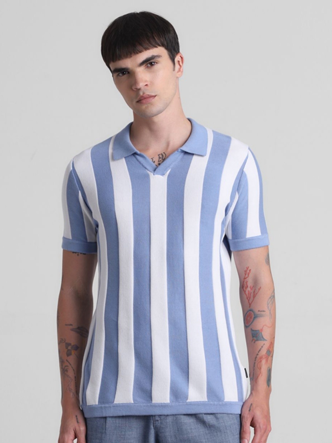 

Jack & Jones Men Striped Polo Collar Pockets T-shirt, Blue