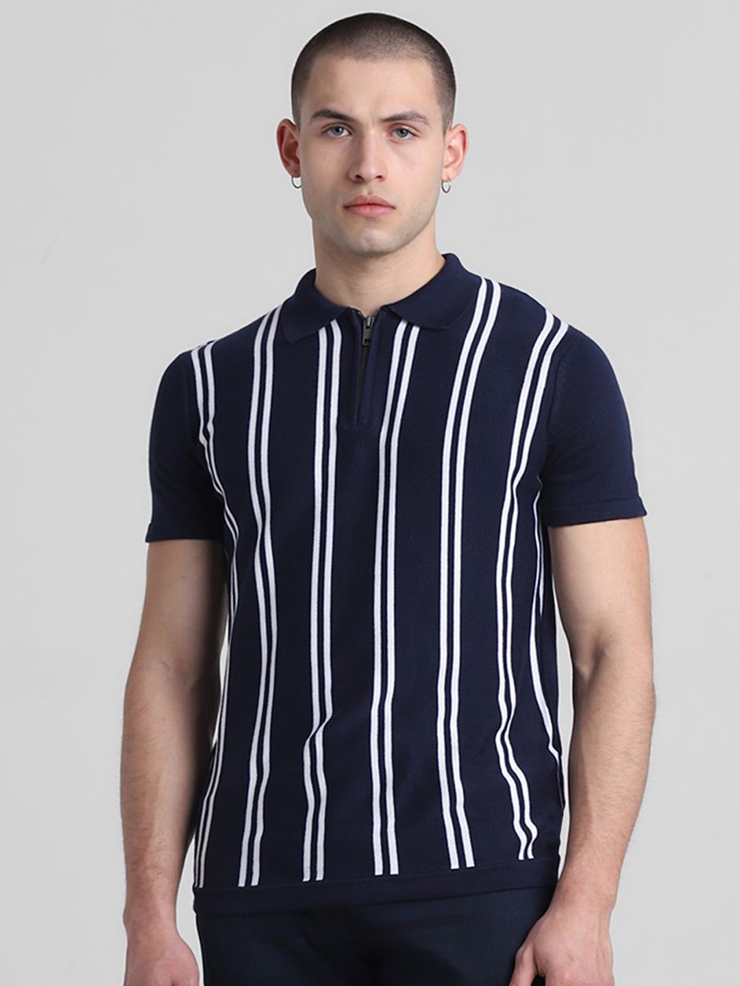 

Jack & Jones Men Striped Polo Collar Pockets T-shirt, Blue