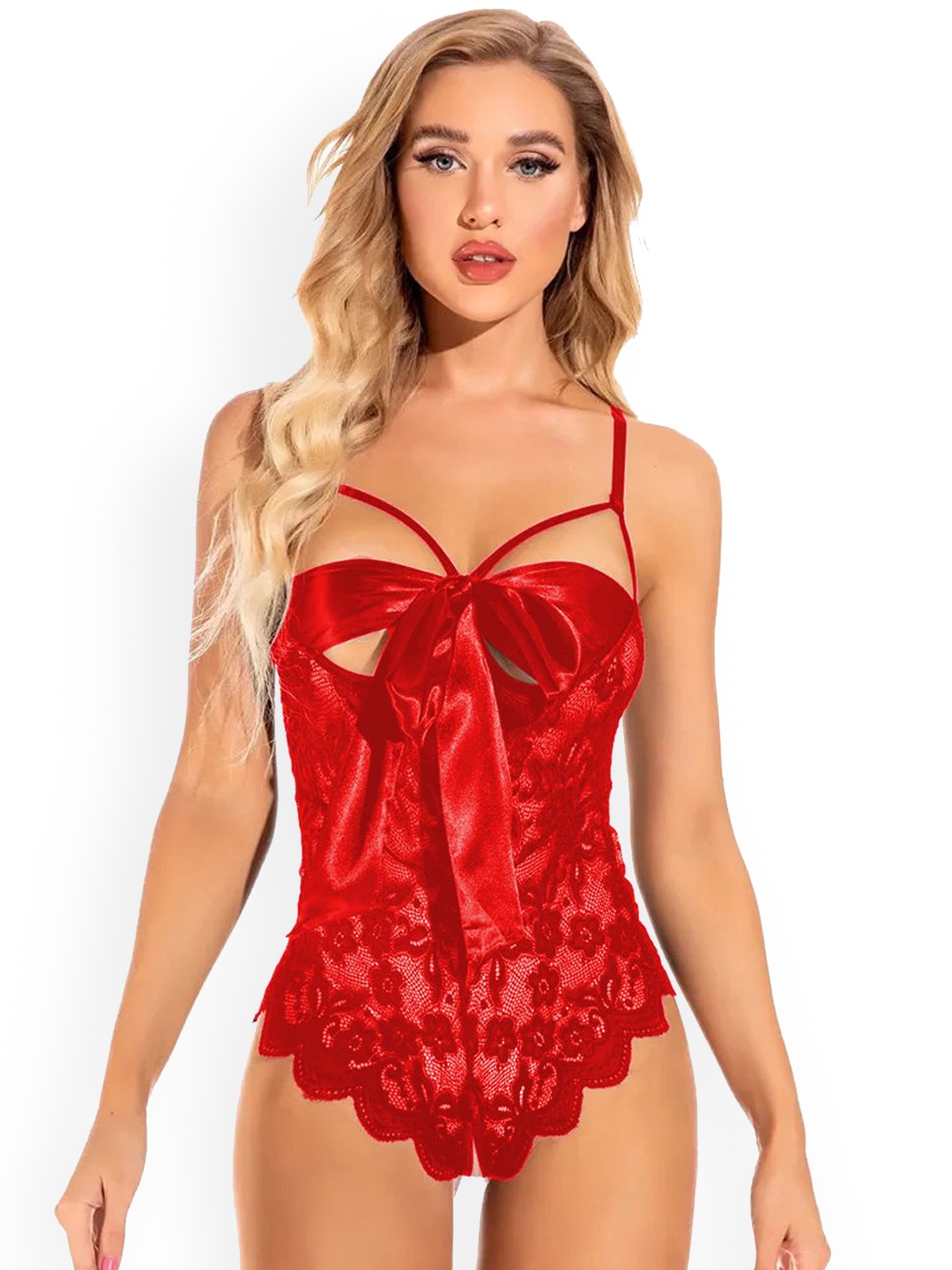 

VAGHBHATT Net Baby Doll with Asymmetric, Red