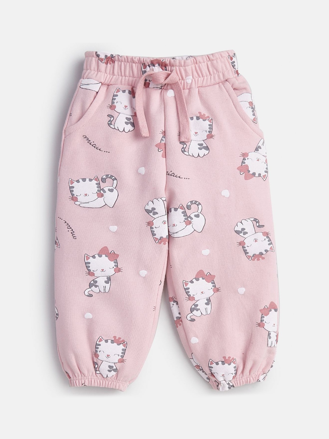 

JusCubs Infant Girls Printed Cotton Mid-Rise Joggers, Pink