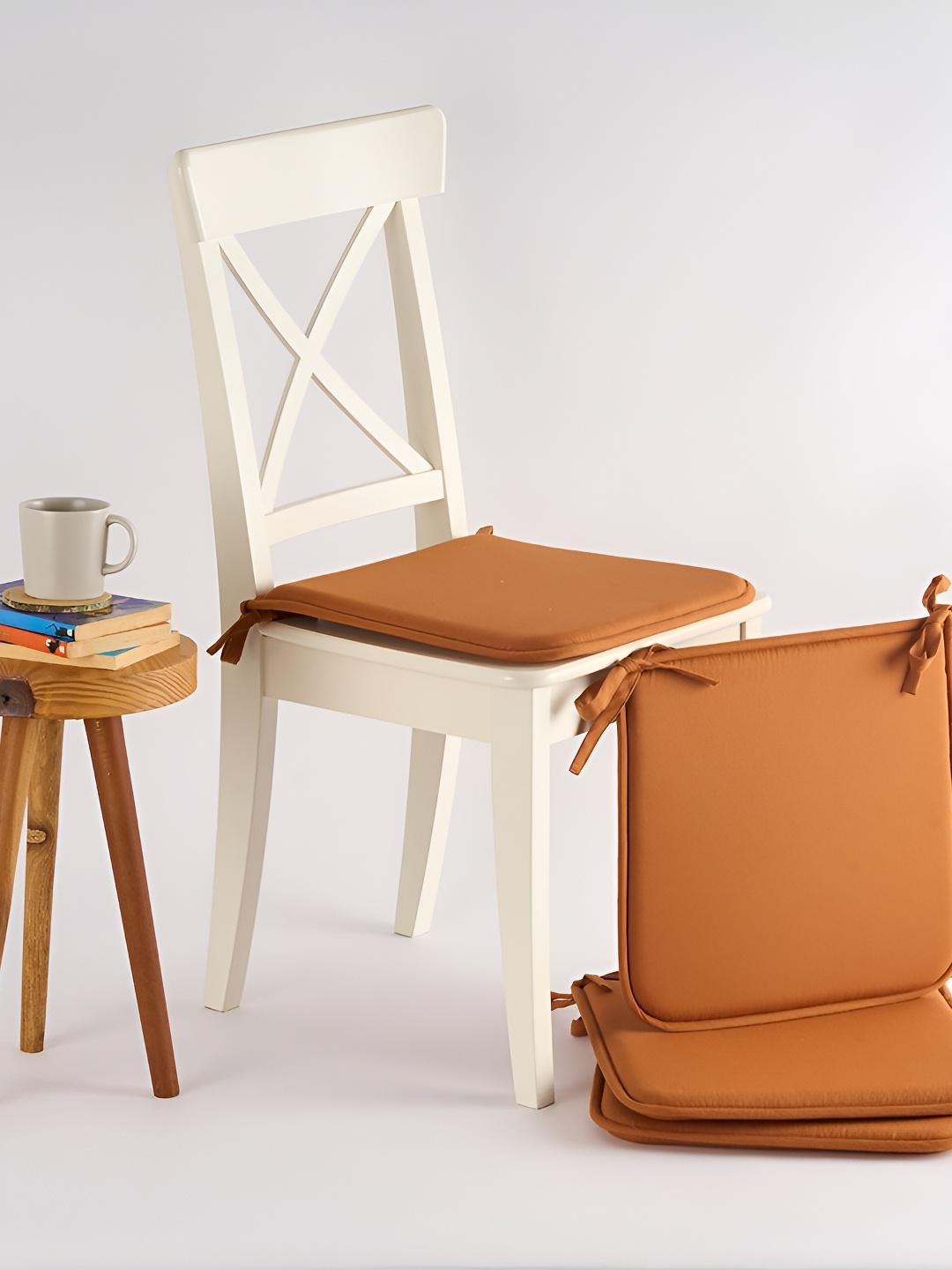 

SKANDA FAB Set Of 4 Cinnamon Brown Pure Cotton Foam Chair Pad, Camel brown