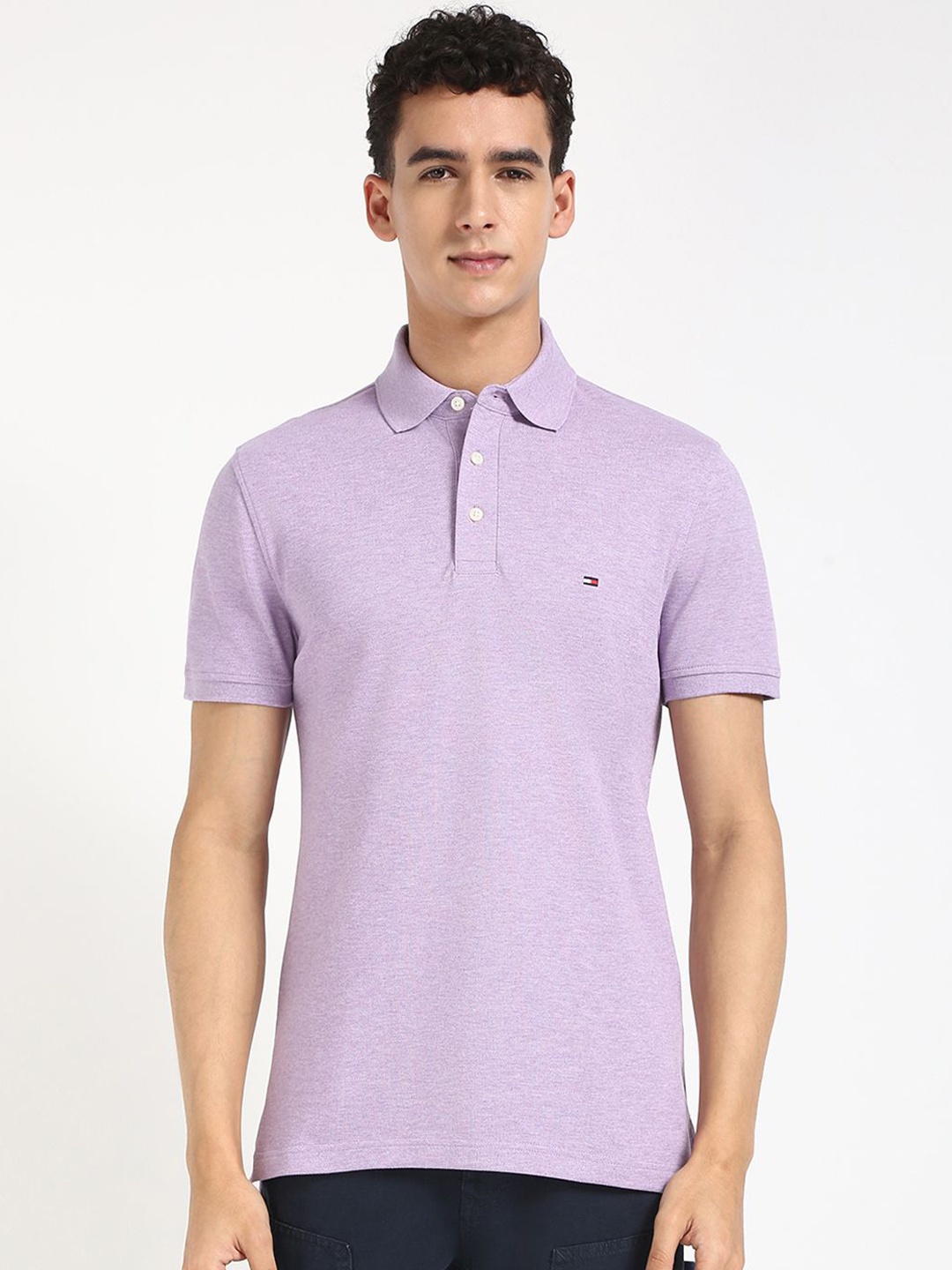 

Tommy Hilfiger Men Polo Collar Raw Edge Slim Fit T-shirt, Purple