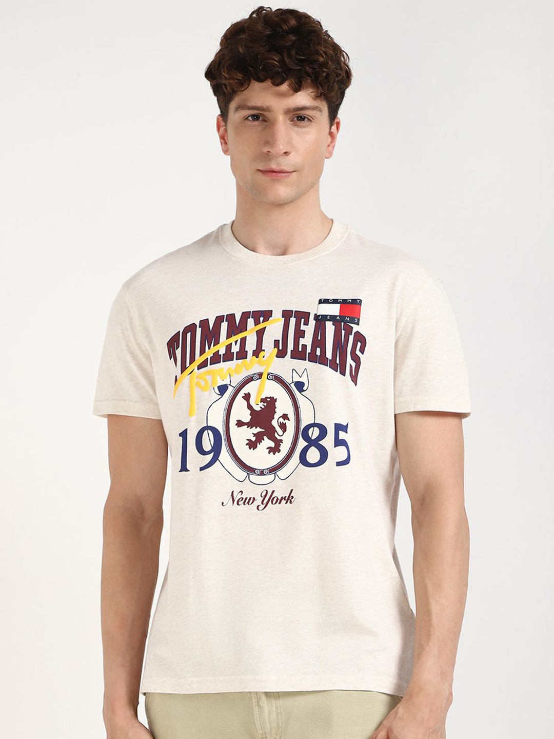 Tommy Hilfiger Men Varsity Printed Applique T-shirt, Beige