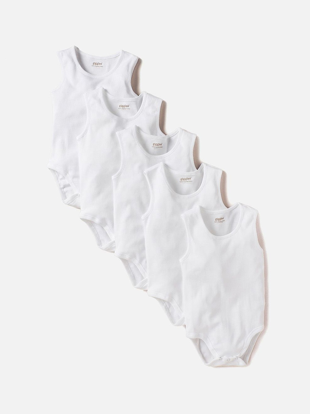 

Giggles by Babyshop Infant Boys Pack Of 5 Cotton Bodysuit, White