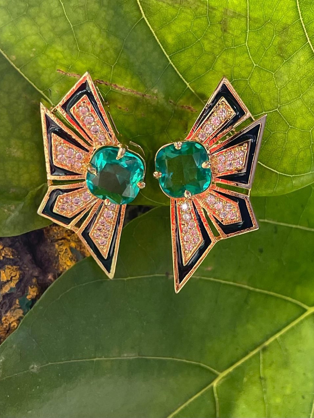 

MONI LIFESTYLE Gold Plated Artificial Stones Studded Contemporary Studs