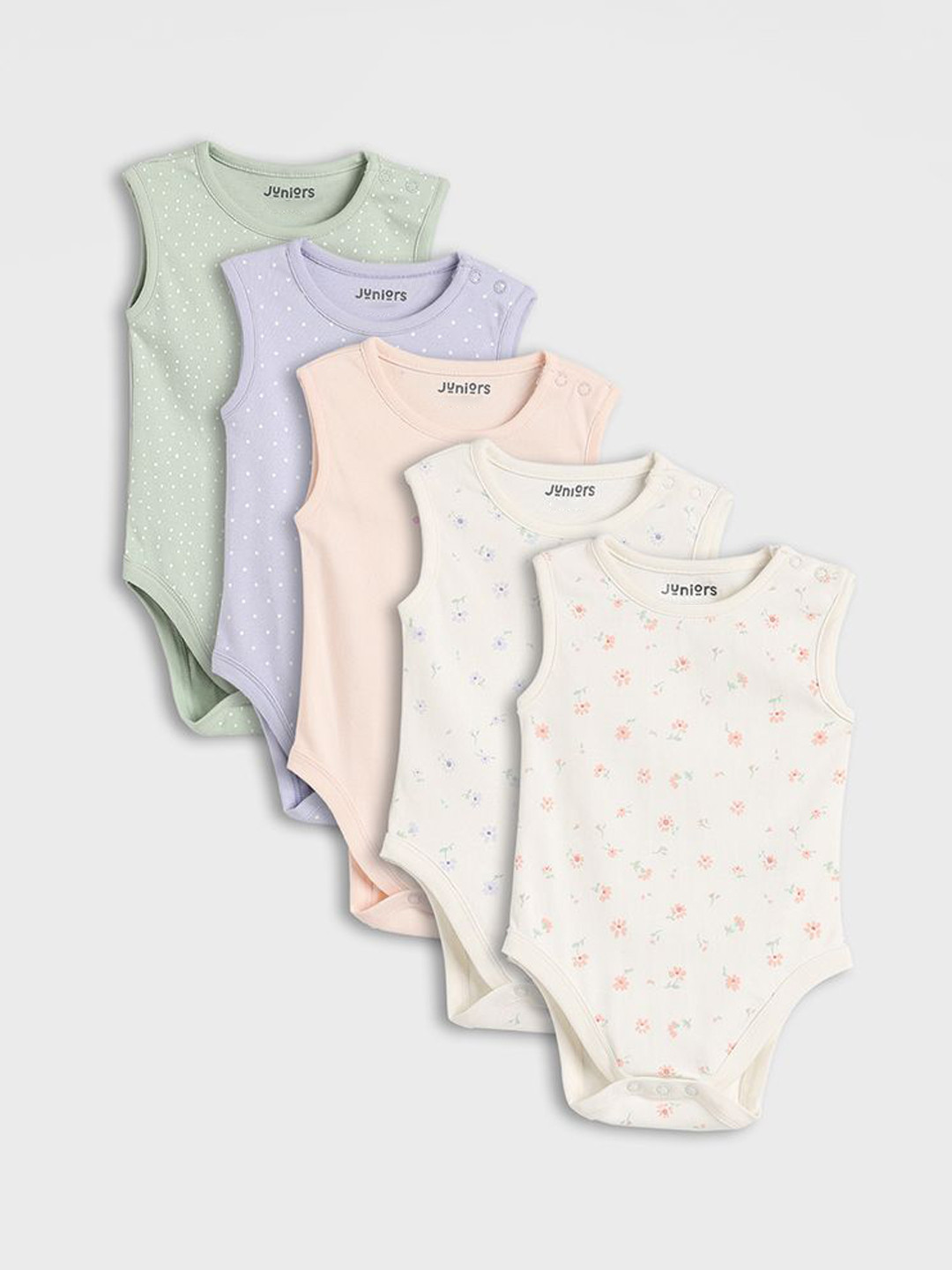 

Juniors by Babyshop Pack Of 5 Infant Girls Printed Cotton Assorted Bodysuit