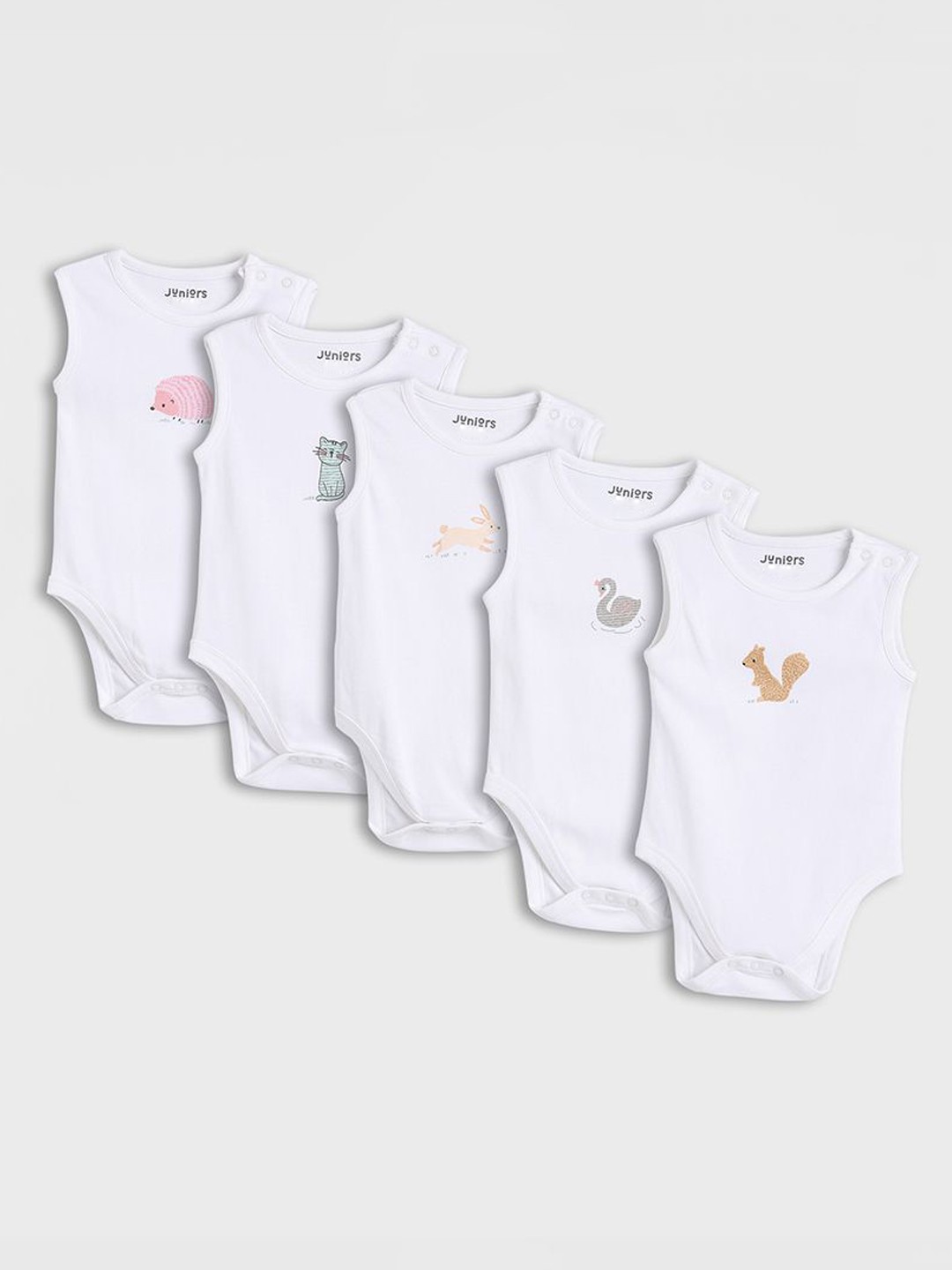 

Juniors by Babyshop Pack Of 5 Infant Girls Printed Cotton Assorted Bodysuit, White