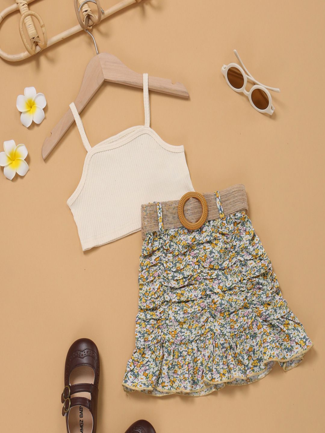 

YK Girls Top With Skirt, Beige