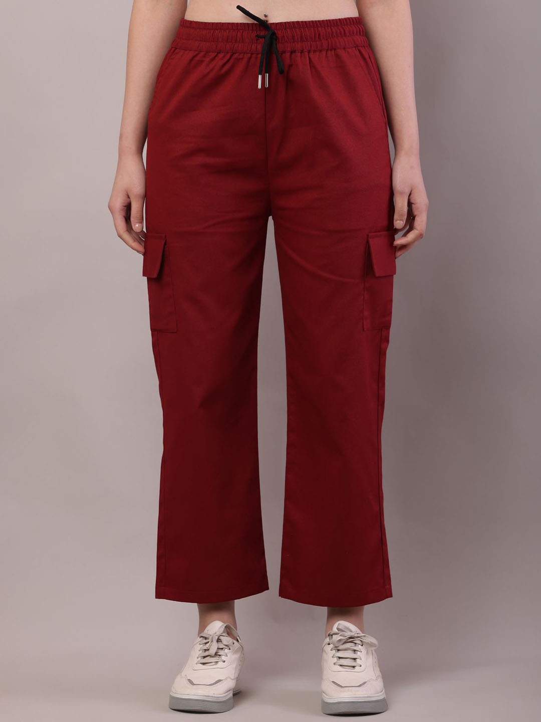 

Sellingsea Women Mid - Rise Cargos Trousers, Maroon