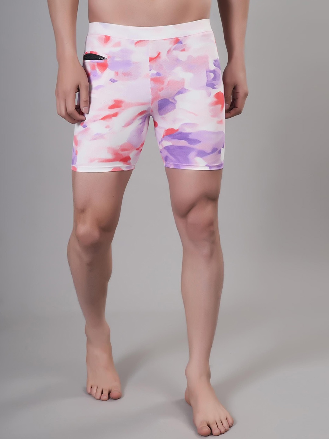 

HIRRUX Men Printed Swim Shorts with Key Pocket, White