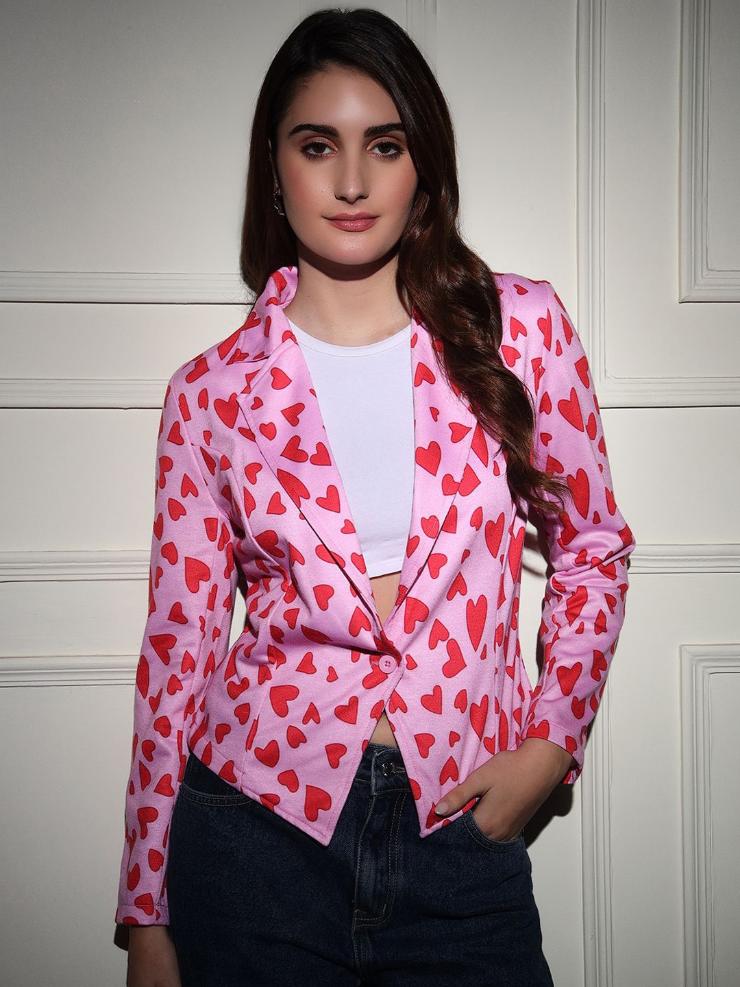 

BAESD Printed Slim-Fit Single Breasted Blazer, Pink