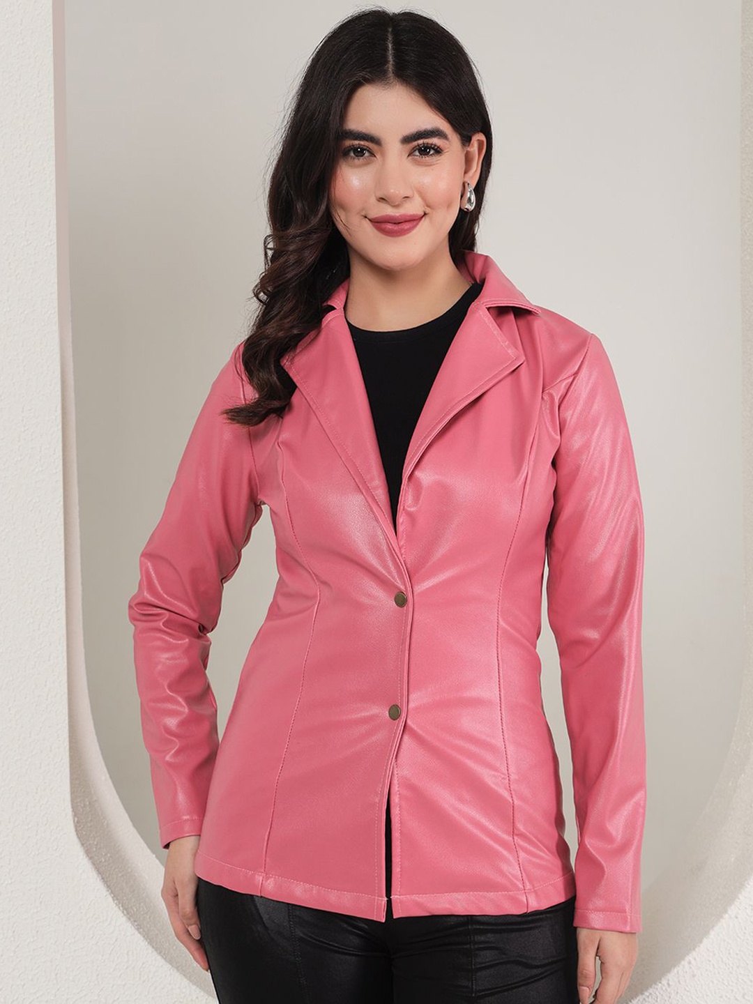 

BAESD Slim Fit Leather Single Breasted Blazer, Pink