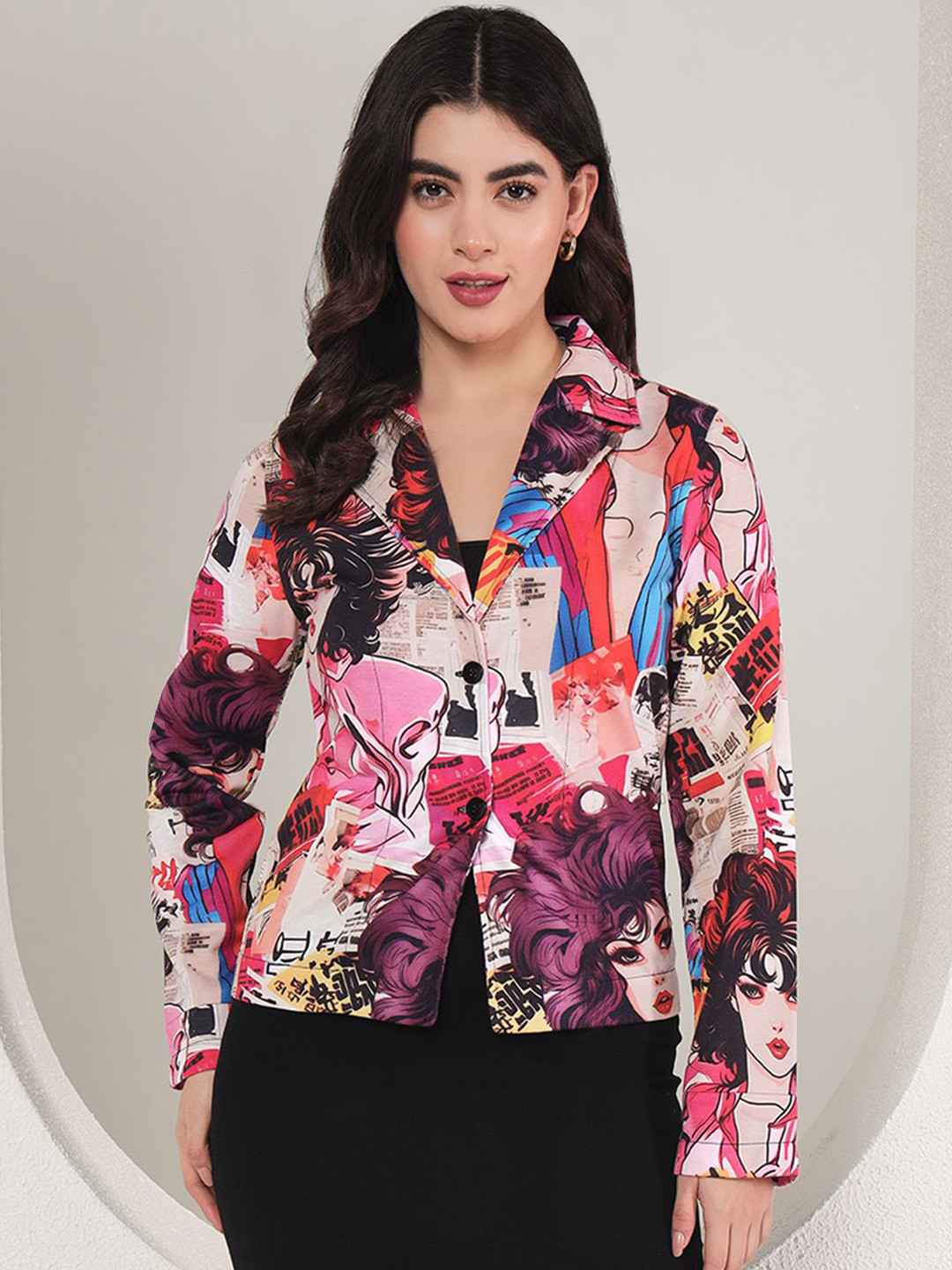 

BAESD Printed Slim-Fit Single Breasted Blazer, Pink